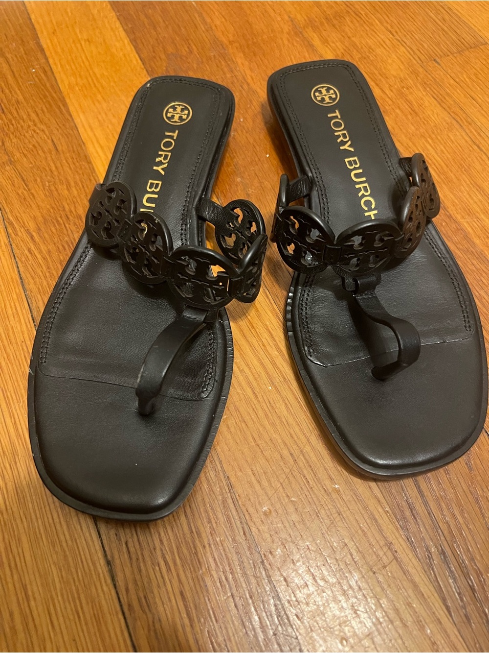 Tory Burch Black Miller Logo Thong Sandals